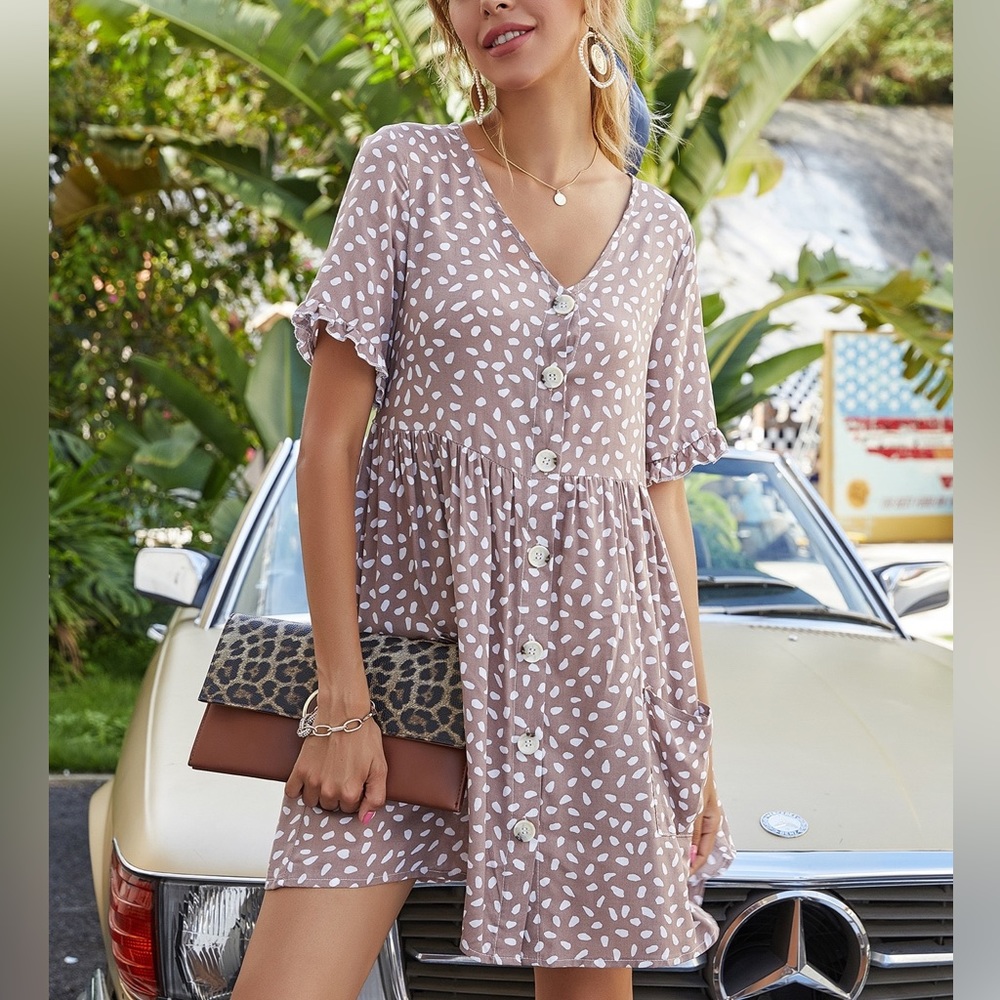 Dalmatian Print Button Front Smock Dress